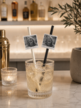 Load image into Gallery viewer, Black & White Polaroid Photo Paper Straw Toppers Pack of 24