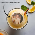 Load image into Gallery viewer, Personalised Wedding Photo Cocktail Toppers with a custom photo on a cocktail.