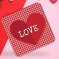 Load image into Gallery viewer, Red gingham love coasters featuring a heart design with the word LOVE for Valentine's Day.