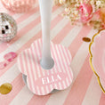 Load image into Gallery viewer, Pink & White Stripe Personalised Name Drink Marker with the name ELLA displayed on a table setting.