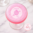 Load image into Gallery viewer, Edible drink toppers for hen parties disco ball on a pink cocktail for a bridal shower decoration.