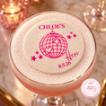 Load image into Gallery viewer, Edible drink toppers for hen parties disco ball on a cocktail for Chloe's hen party celebration.
