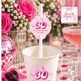 Load image into Gallery viewer, Birthday Age Paper Straw Toppers in blush pink for 30th birthday drinks with customized name and age, pack of 24.
