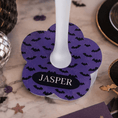 Load image into Gallery viewer, Crazy Bat Personalised Halloween drink marker with bat design featuring the name Jasper on a table.