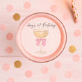 Load image into Gallery viewer, Sip & Celebrate Edible Cocktail Toppers on a pink birthday cocktail with decorative confetti.