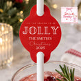 Load image into Gallery viewer, Personalised 'Tis The Season To Be Jolly Christmas toppers on straws for festive drinks.