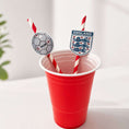 Load image into Gallery viewer, World Cup England Football Paper Straw Toppers Pack Of 12 in a red cup with football and England logo toppers.