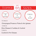 Load image into Gallery viewer, Topper sizes for edible drink toppers for hen parties disco ball, showing 1.5, 2, and 3 inch options.