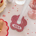 Load image into Gallery viewer, Red & white stripe personalised name drink marker with name 'ELLA' for party drinks.