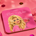Load image into Gallery viewer, Working Nine To Wine Drink Coaster featuring a glamorous woman with a drink on a pink background, perfect for relaxation.