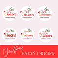 Load image into Gallery viewer, Christmas Family Name Personalised Cocktail Toppers featuring festive drink labels for holiday celebrations.