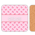 Load image into Gallery viewer, Personalised name coasters featuring pink ribbon bow design and name CHLOE.