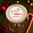 Load image into Gallery viewer, Christmas Family Name Personalised Cocktail Toppers on a festive cocktail for The Andrew's holiday celebration.