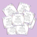 Load image into Gallery viewer, Personalised wedding coasters featuring lilac and pink flowers for Save The Date announcement.