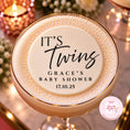 Load image into Gallery viewer, Twins Baby Shower Edible Cocktail Toppers on a cocktail celebrating Grace's baby shower with elegant design.