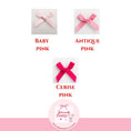 Load image into Gallery viewer, Personalised wine charms for weddings featuring three ribbon bow colors: baby pink, antique pink, and cerise pink.