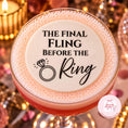 Load image into Gallery viewer, Final Fling Before the Ring Edible Cocktail Toppers on a pink cocktail with decorative ring design.
