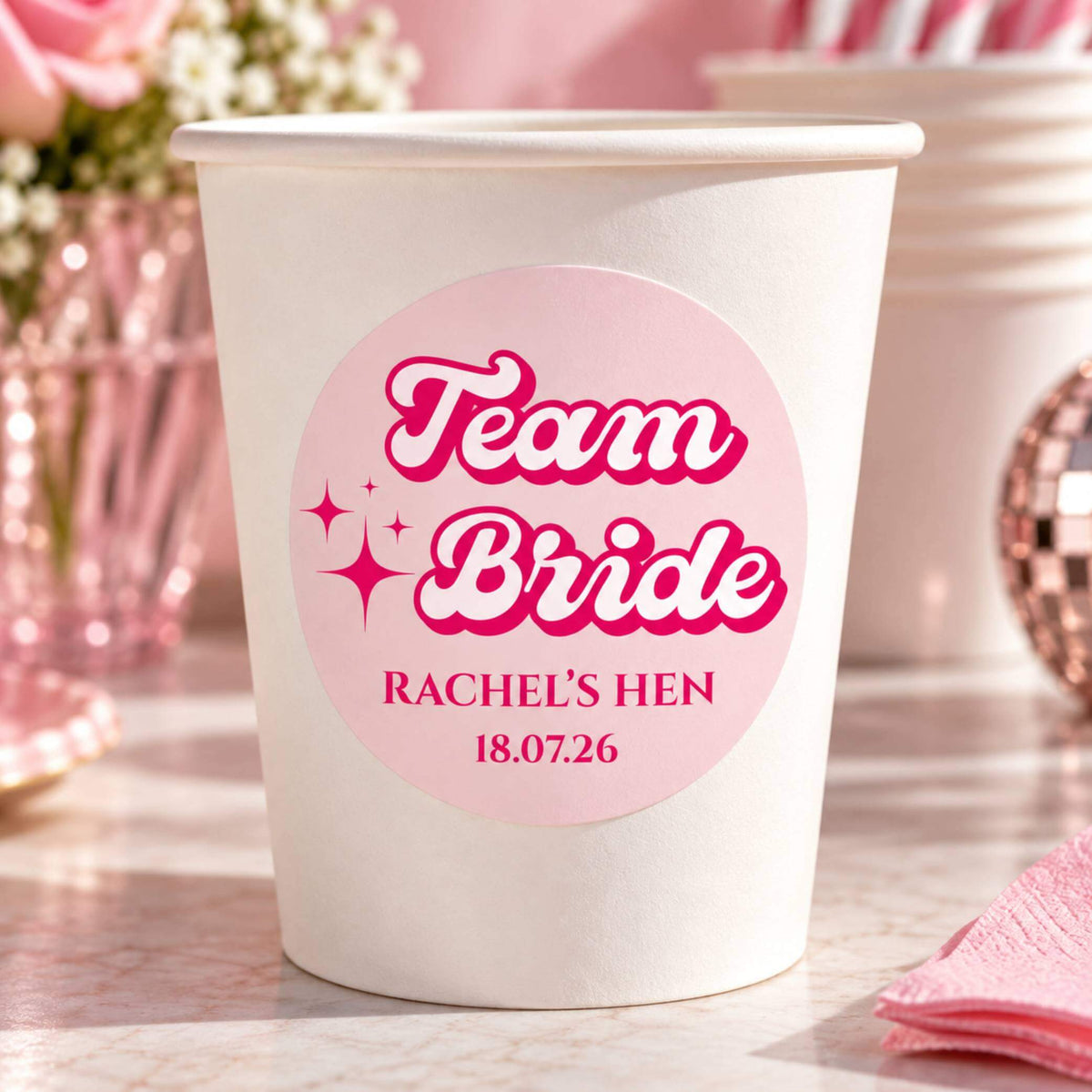 Team Bride Party Stickers For Cups & Favours