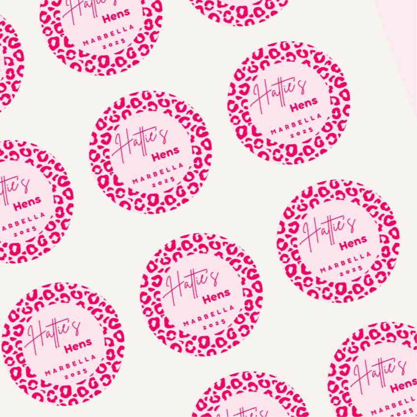 ‘Wild Hens’ Leopard Pink Round Gloss Sticker Labels