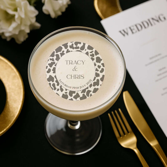 cow print wedding drink toppers