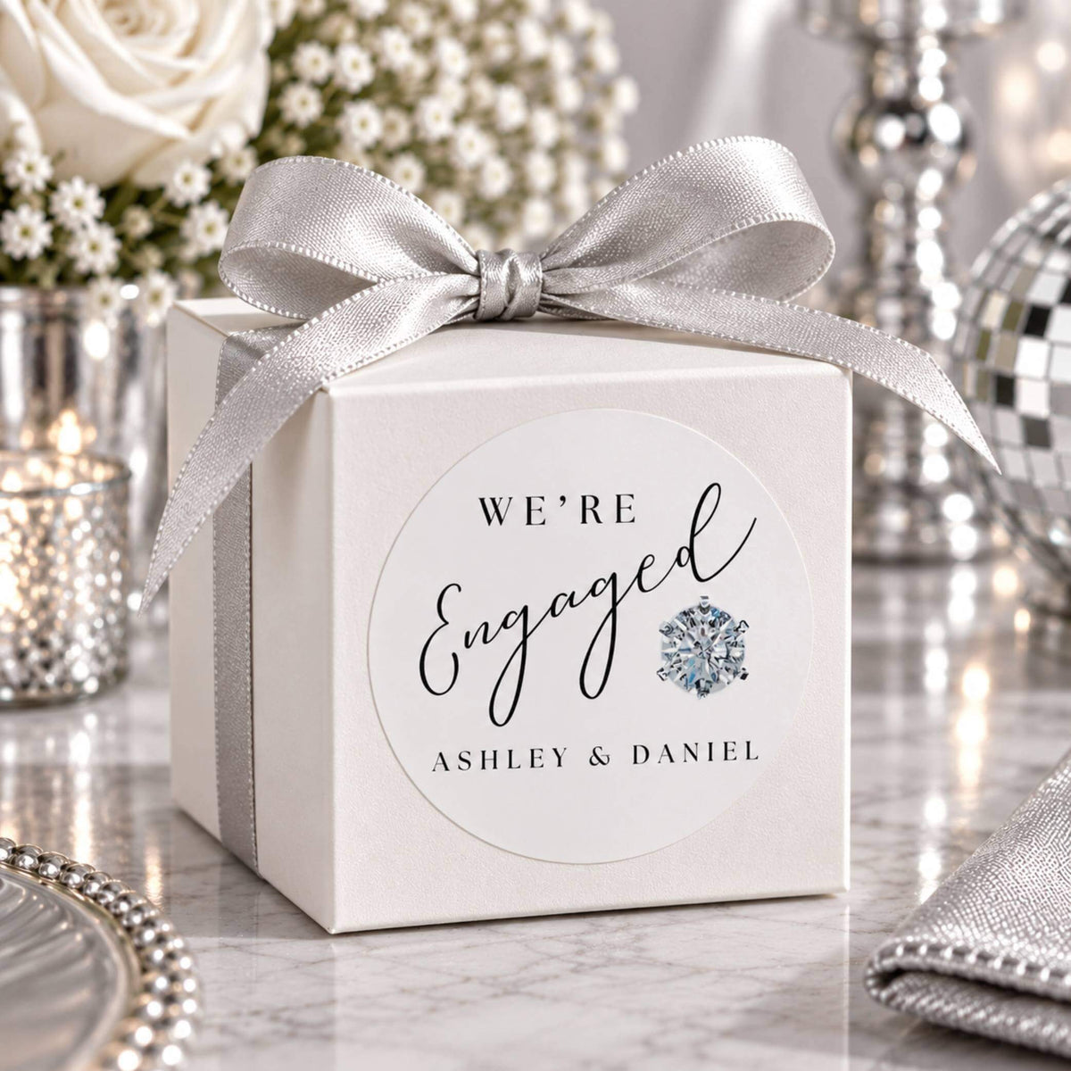 We’re Engaged Diamond Party Stickers For Cups & Favours