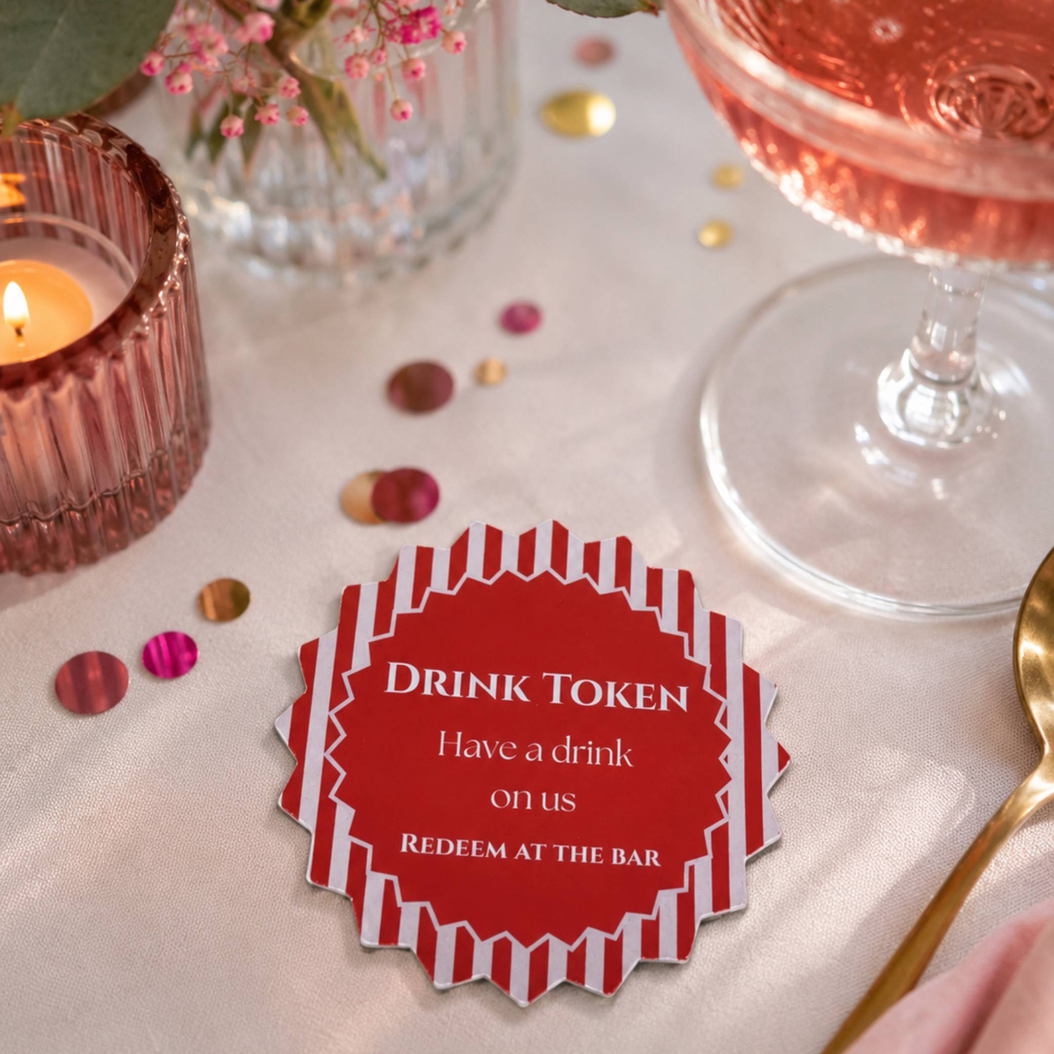 Red & White Stripe Tokens- Pack of 50