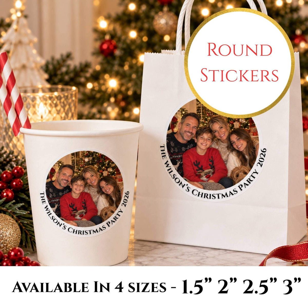 Upload Your Own Christmas Photo Stickers For Cups & Favours