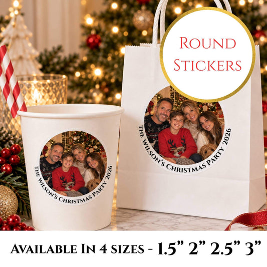 Upload Your Own Christmas Photo Stickers For Cups & Favours