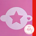 Load image into Gallery viewer, Reusable cocktail coffee stencils design featuring a star and heart cutout on pink background.
