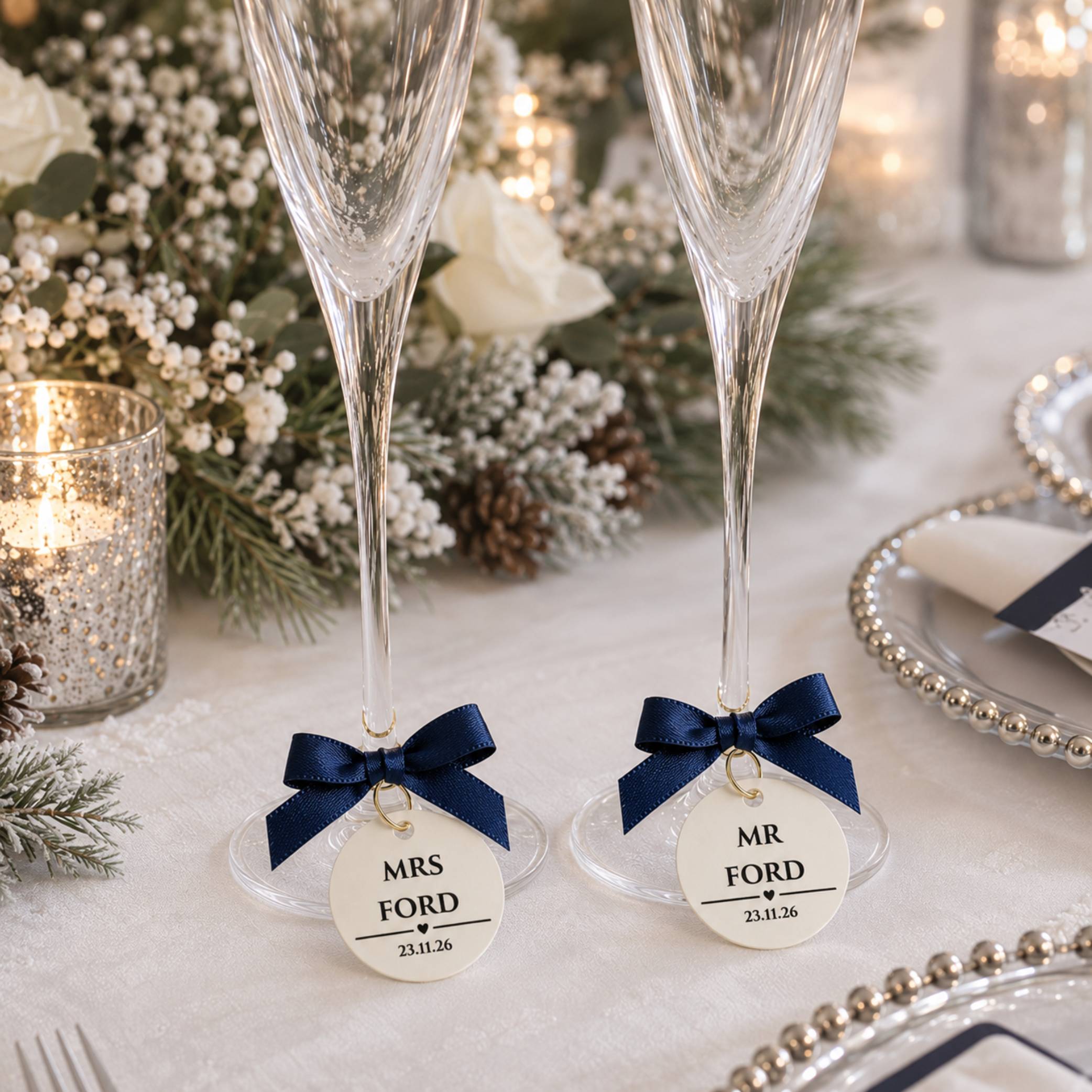 Mr & Mrs Personalised Bride & Groom Wine Glass Charm Set