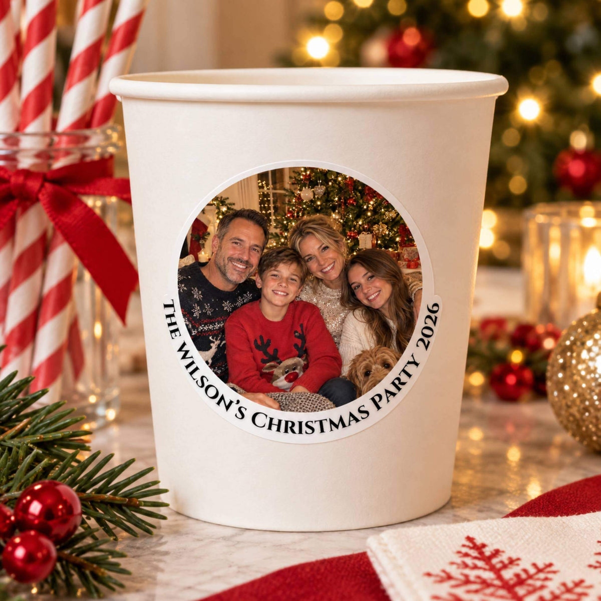 Upload Your Own Christmas Photo Stickers For Cups & Favours