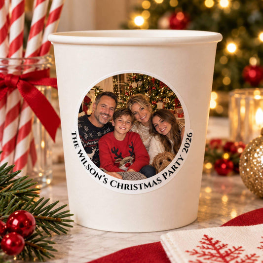 Upload Your Own Christmas Photo Stickers For Cups & Favours