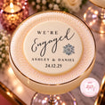 Load image into Gallery viewer, A close-up of a round white foam-covered drink topped with a printed 'We're Engaged Ashley & Daniel 24.12.
