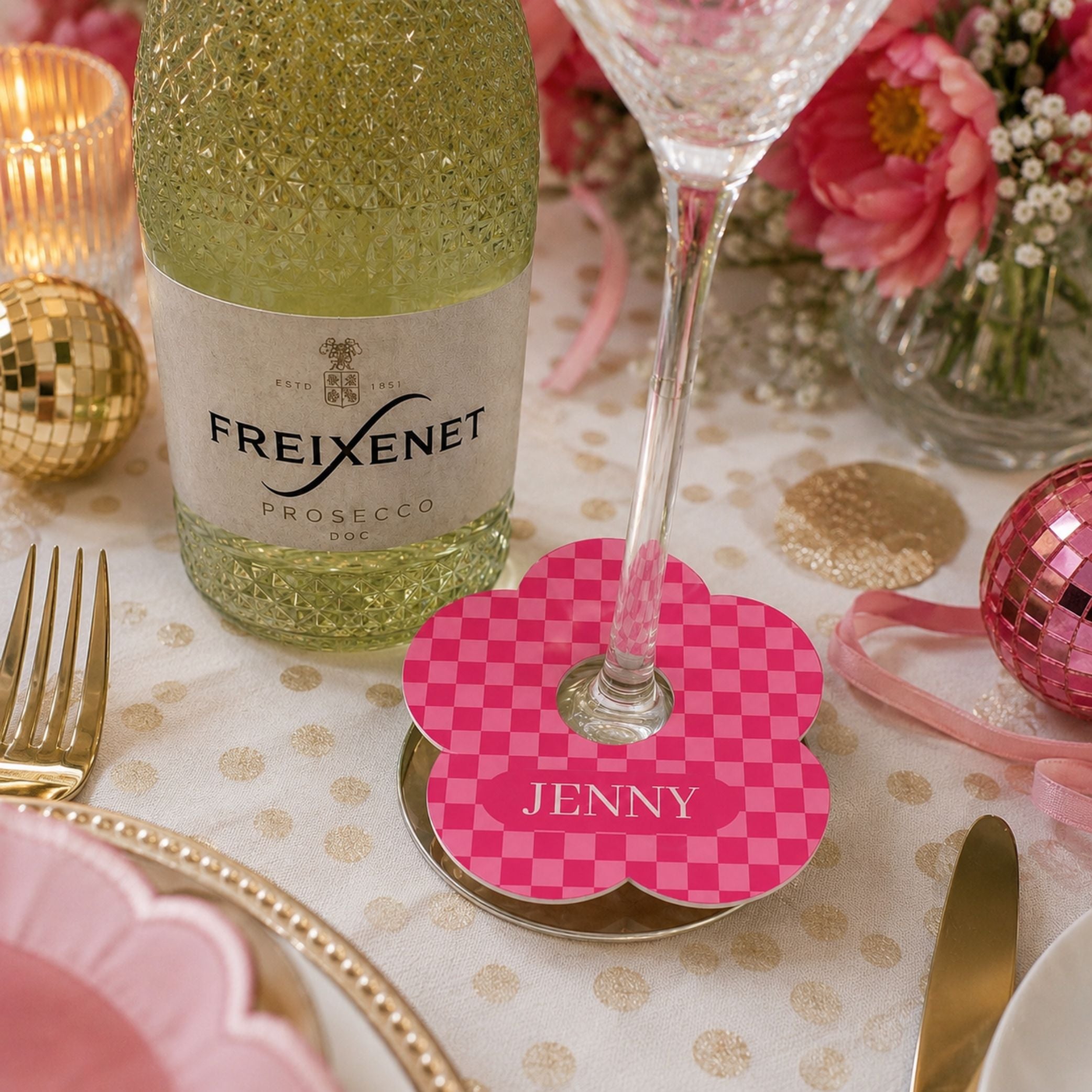 Vibrant Checker Personalised Name Drink marker