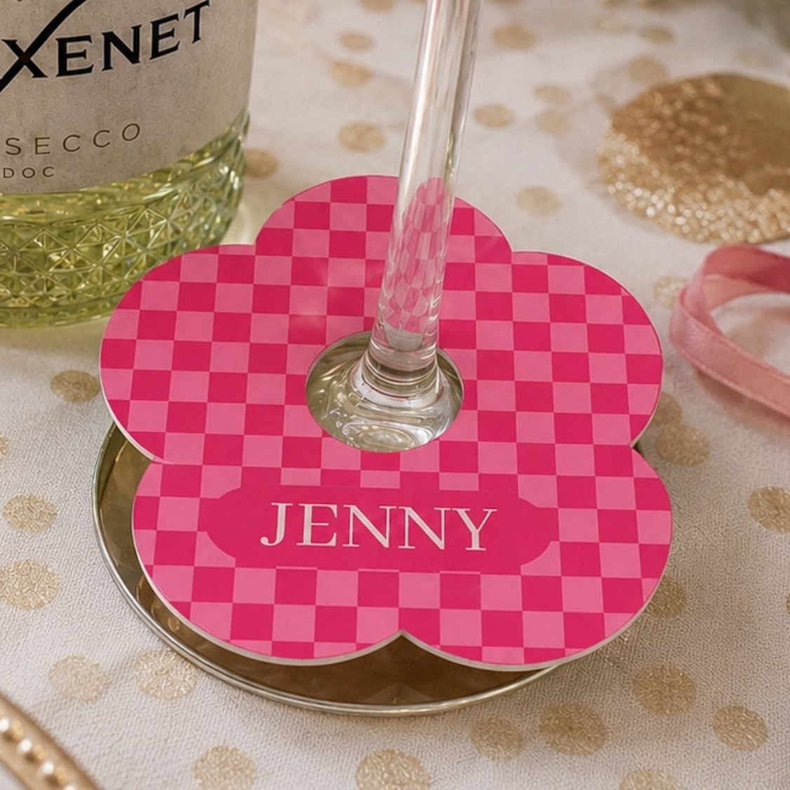 Vibrant Checker Personalised Name Drink marker