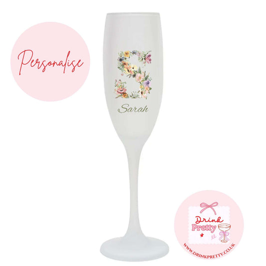 Personalised Initial Bloom & Wild  Frosted Champagne Flute