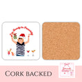 Load image into Gallery viewer, Fun party drink coasters featuring a quirky design for Christmas gatherings, cork backed for protection.
