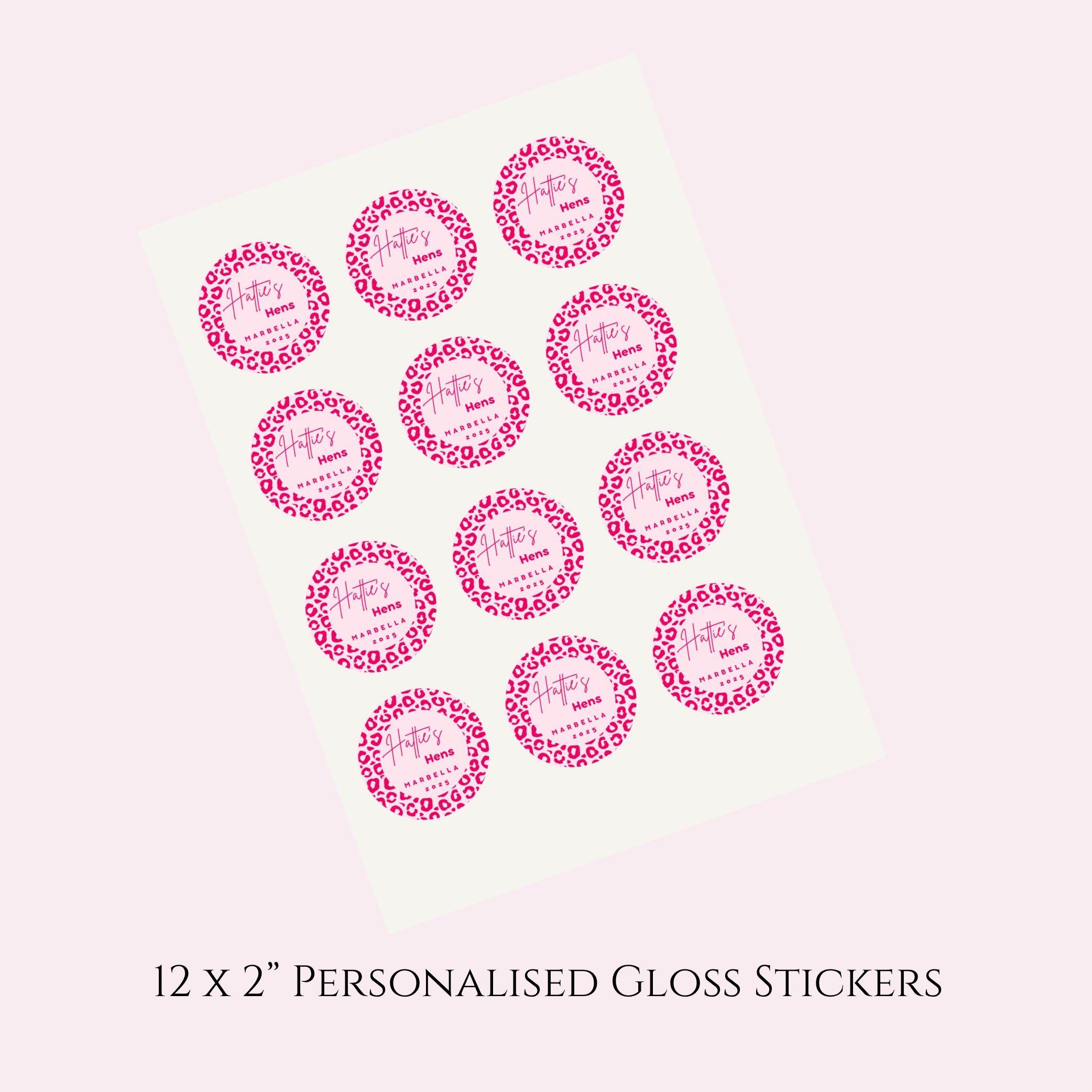‘Wild Hens’ Leopard Pink Round Gloss Sticker Labels