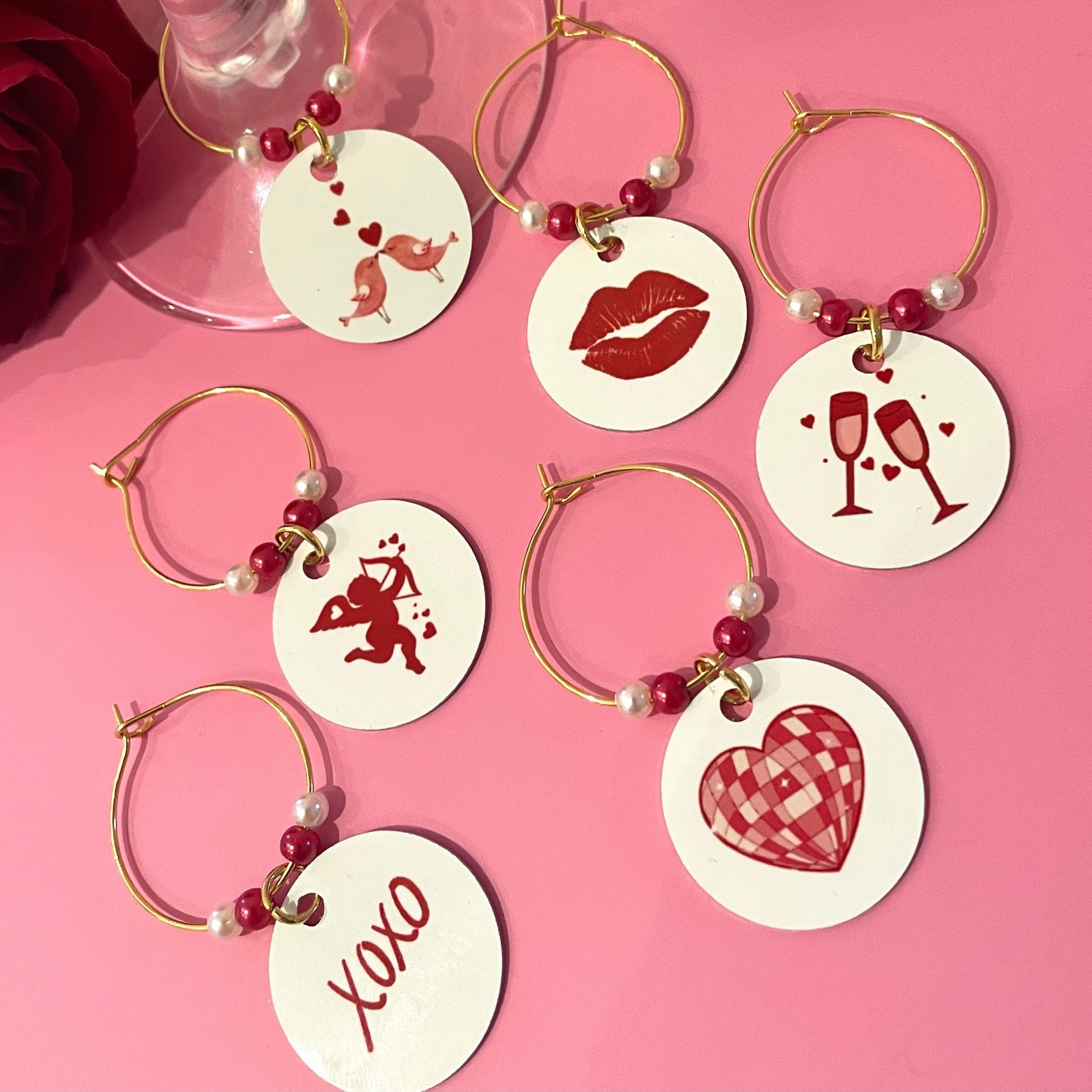 Valentines Wine Charms set of 6
