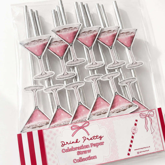 Cocktail Party Paper Straw Toppers Pack of 12 featuring decorative straw designs for drinks at special events.