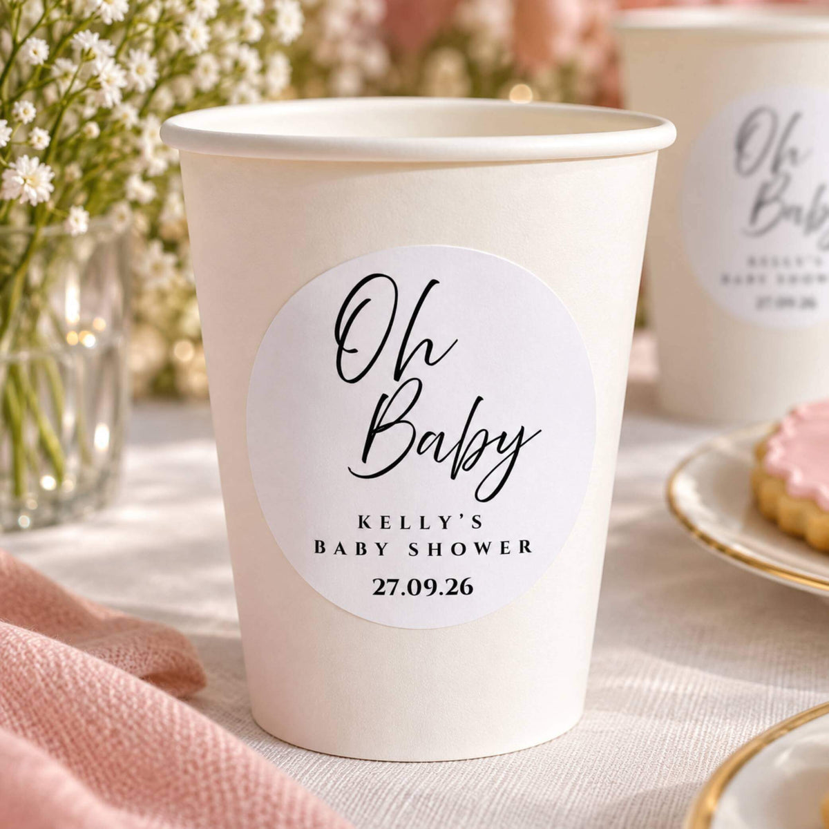 Oh Baby Baby Shower Stickers For Cups & Favours