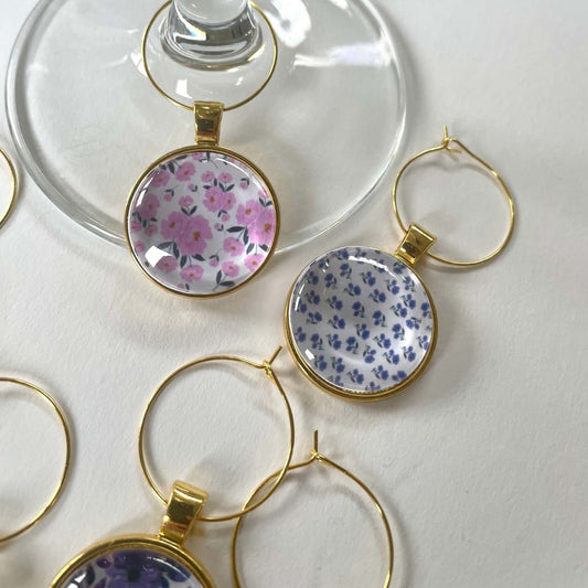 set of 6 bloom wine charms