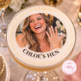 Load image into Gallery viewer, Personalised Hen Party Upload Your Own Photo Cocktail Toppers featuring a custom photo and text on a cocktail surface.
