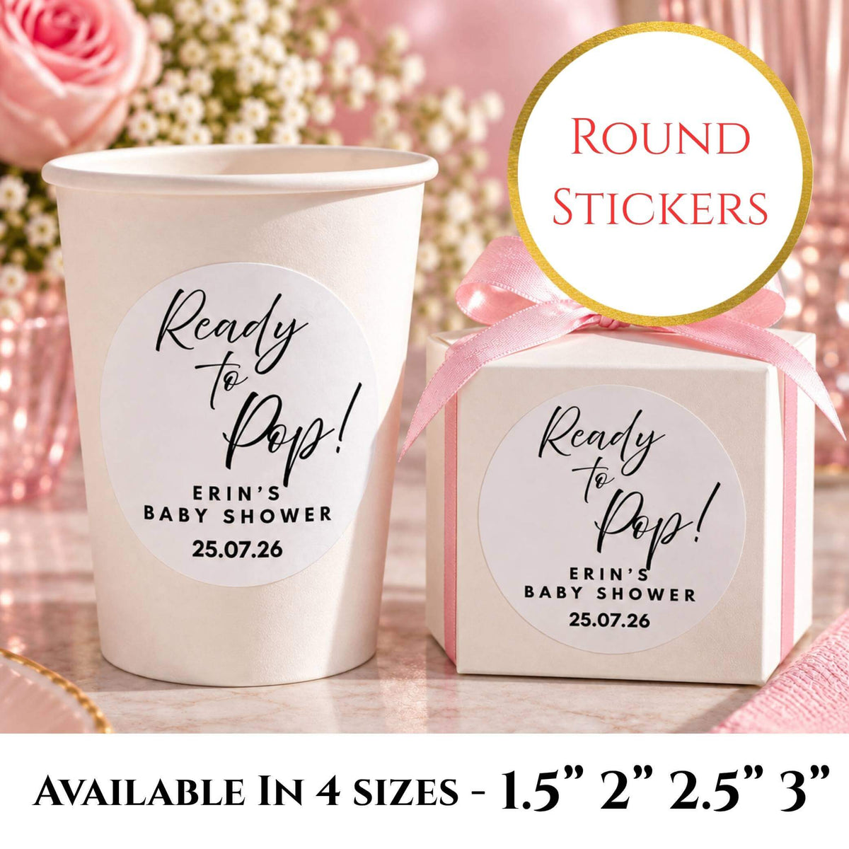 Ready To Pop Baby Shower Stickers For Cups & Favours
