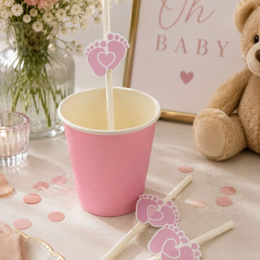 Baby Feet Blue Pink Paper Straw Toppers Pack of 12