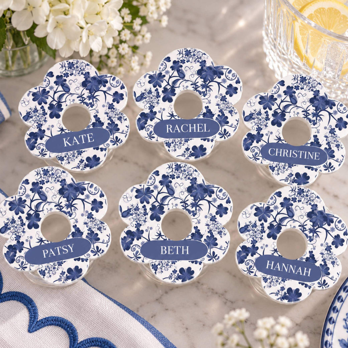 Blue Baby In Bloom Personalised Name Drink identifiers- Pack of 6