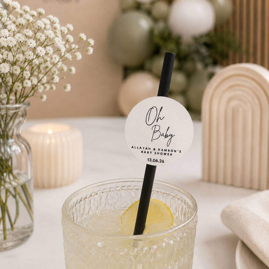 Oh Baby Personalised Paper Straw Toppers Pack of 24
