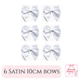 Load image into Gallery viewer, White Pre-Tied Satin Bows 10cm Pack of 6 displayed on a light background, perfect for gifts and event decorations.
