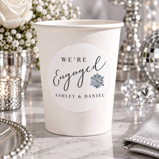 We’re Engaged Diamond Party Stickers For Cups & Favours