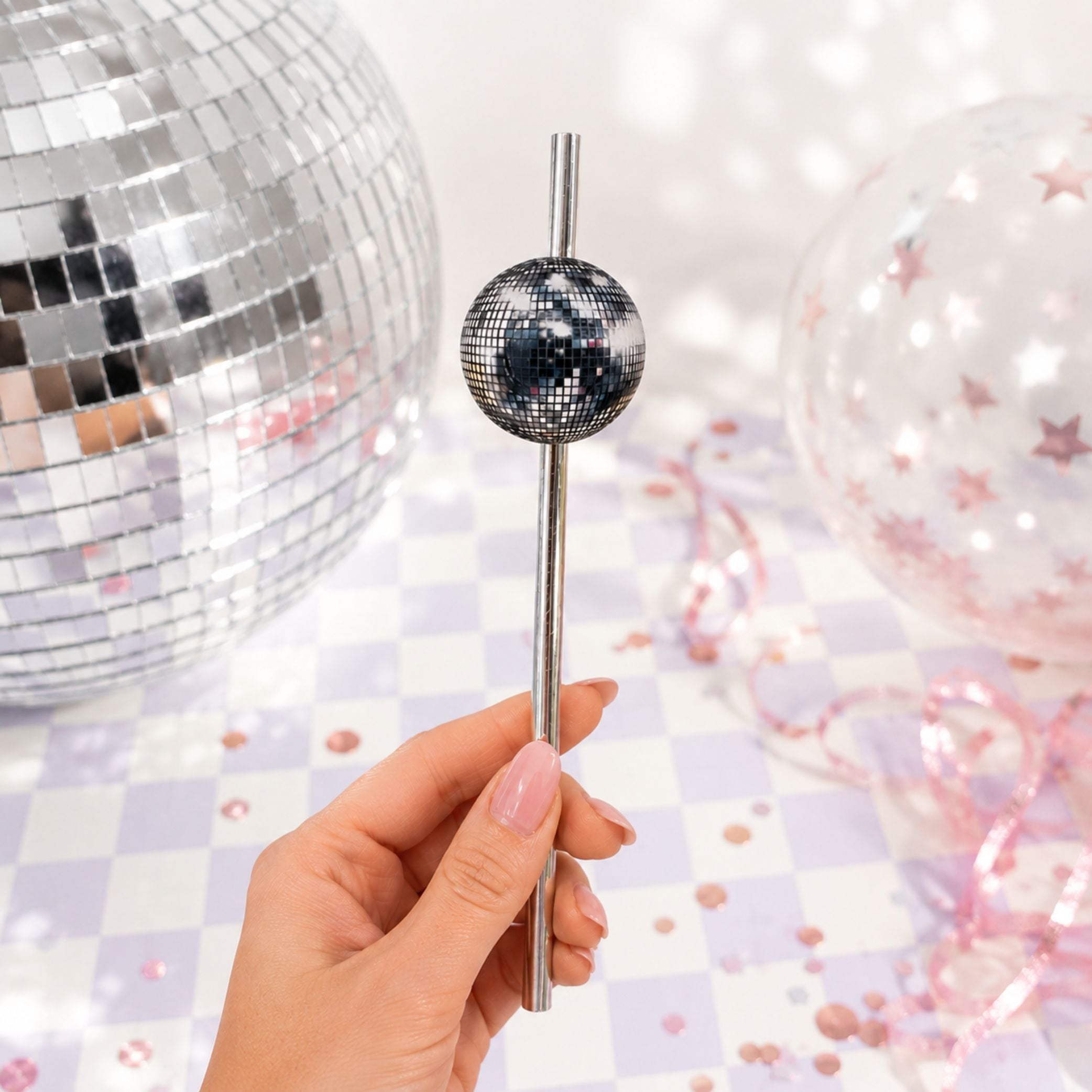 Disco Ball Party Paper Straw Toppers Pack of 12